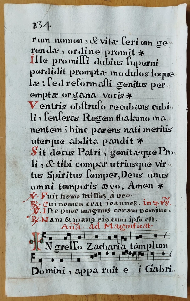 Decorative Original Manuscript Leaf Antiphonary (233) - 1700 - Image 3 of 3