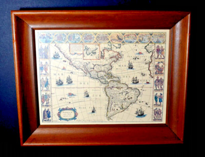 Pair of Vintage Wood Framed Old World Maps rare unique