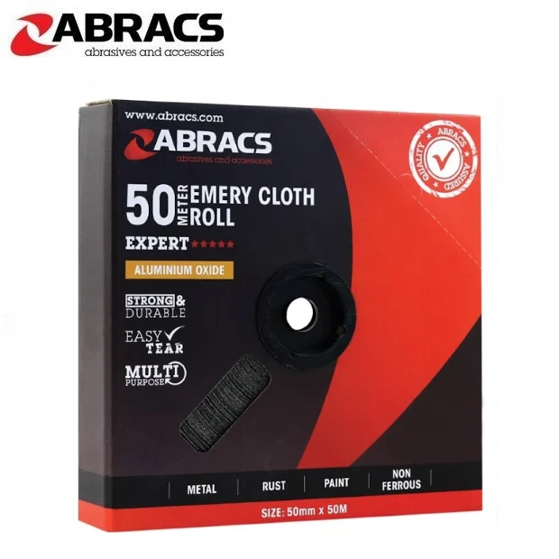 ABRACS 50m ROLL ALL Grit Blue Twill 25mm/50mm Emery Cloth Tape Engineering Grade