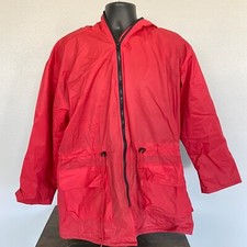 Wippette Rainthings Red Vinyl Fleece Jacket Vintage Rain Coat Hoodie Womens Lrg