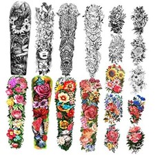 Full Arm Waterproof Temporary Tattoos 8 Sheets and Half Arm Shoulder Tattoo 10