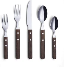 Walnut Wood Silverware Set 20 Pieces Premium 18 0 Stainless Steel Utensils