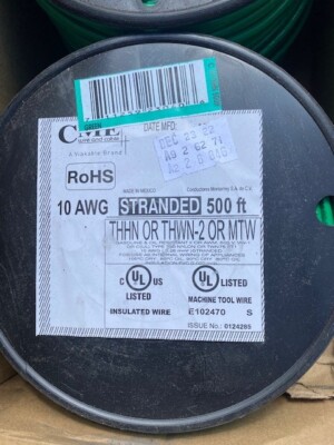 CME Cable Co. 500 FT, Stranded Wire THHN or THWN-2 Wire Type 10 AWG, Green (NEW)