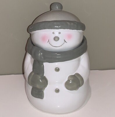 Jolly Friends Ceramic Snowman Woodwick Candle Lid Crackling Fire Sound NWOT