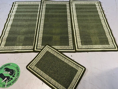 XX ROMANY GYPSY WASHABLES SET OF 4 MATS/RUGS NON SLIP GREEN/CREAM TOURER SIZE X