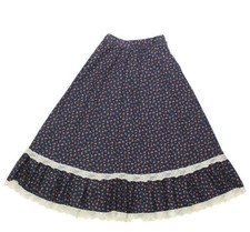 Vtg 70s SMILEY'S TROLLEY Blue Calico Floral Cottagecore Prairie Skirt XXS /627