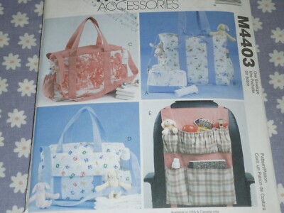 McCALL'S 4403 LAURA ASHLEY DIAPER TOILETRY BAGS & CAR ORGANIZERS PATTERN-UNCUT
