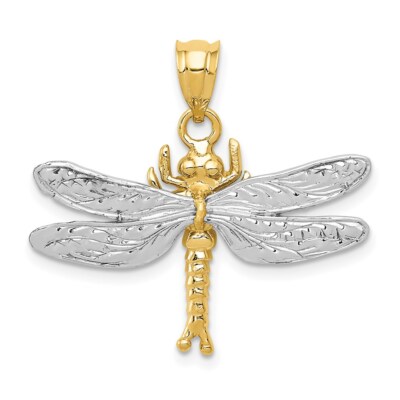 14k Two-tone Gold Dragonfly Pendant for Women