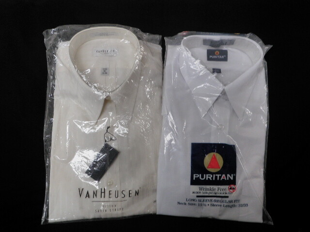 NEW MEN 2 PACK VAN HEUSEN PURITAN LONG SLEEVE DRESS SHIRT SZ 151/2 CREAM  WHITE