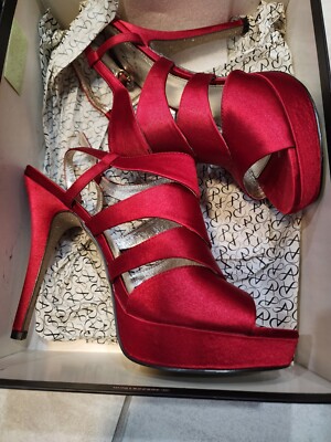 Adrianna Papell Women's Shoes Red Satin; Worn Once