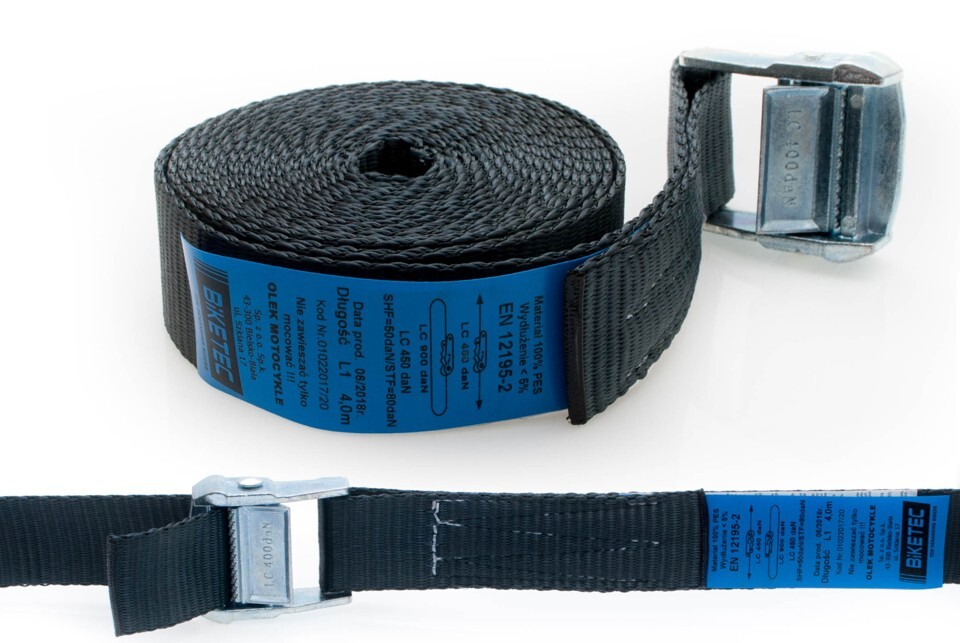 Ceinture de transport 35mm autobloquante noire 4m avec homologation pour arrimage sécurisé