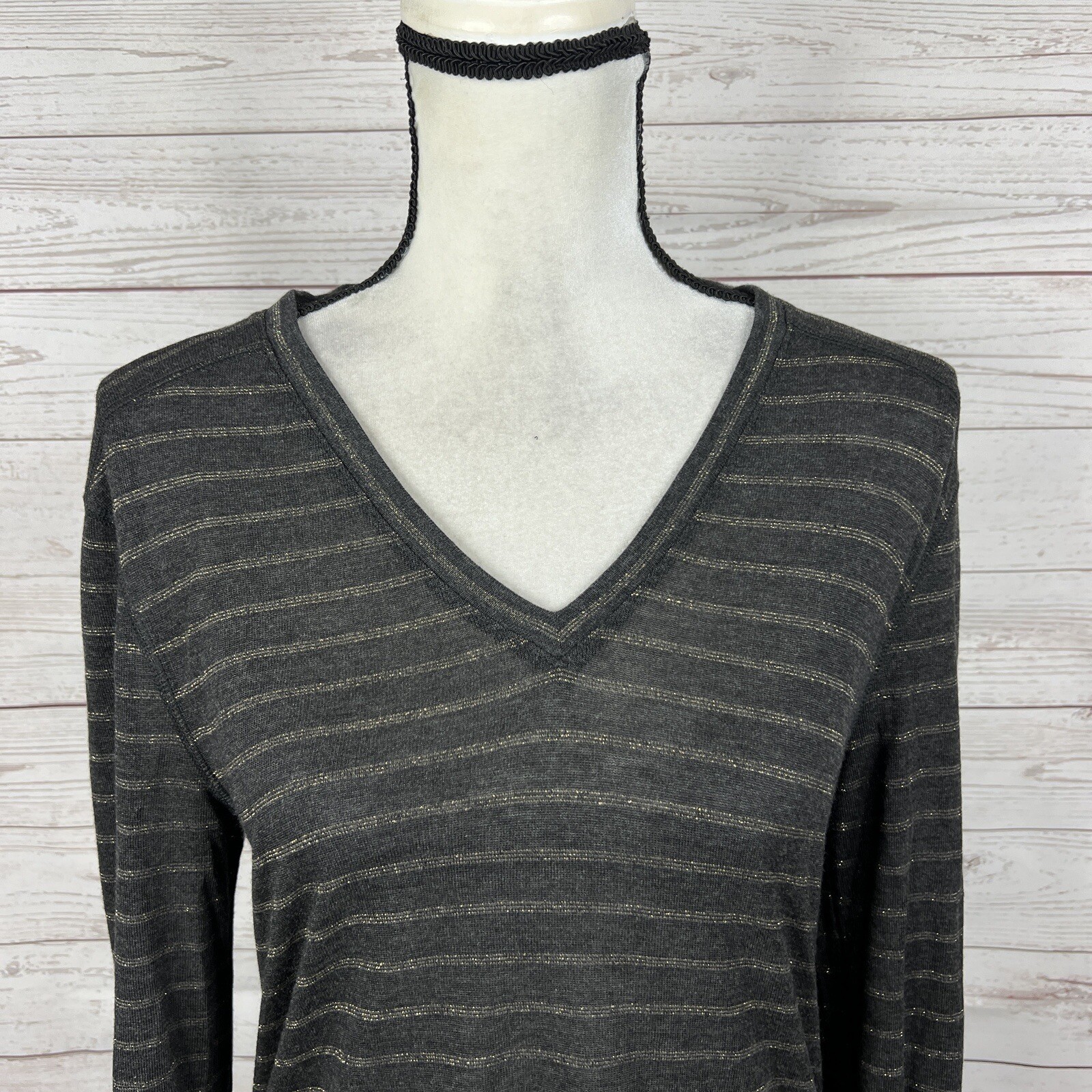 ALTRA T shirt donna Rails Sami scollo a V taglia small bronzo antracite righe manica lunga