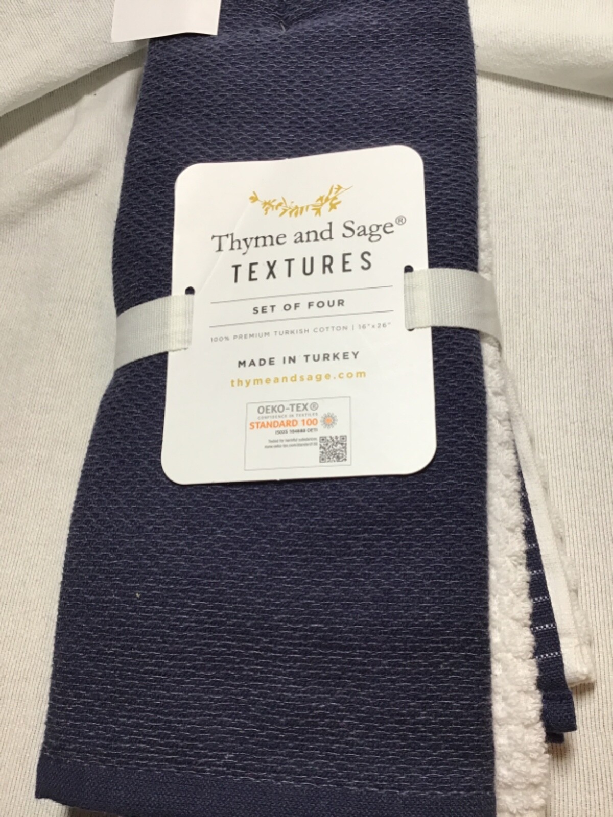 THYME & SAGE KITCHEN TEA TOWELS TEXTURES (4) NAVY BLUE 100 TURKISH
