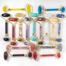 Natural clear quartz black face roller gua sha facial massage beauty roller 