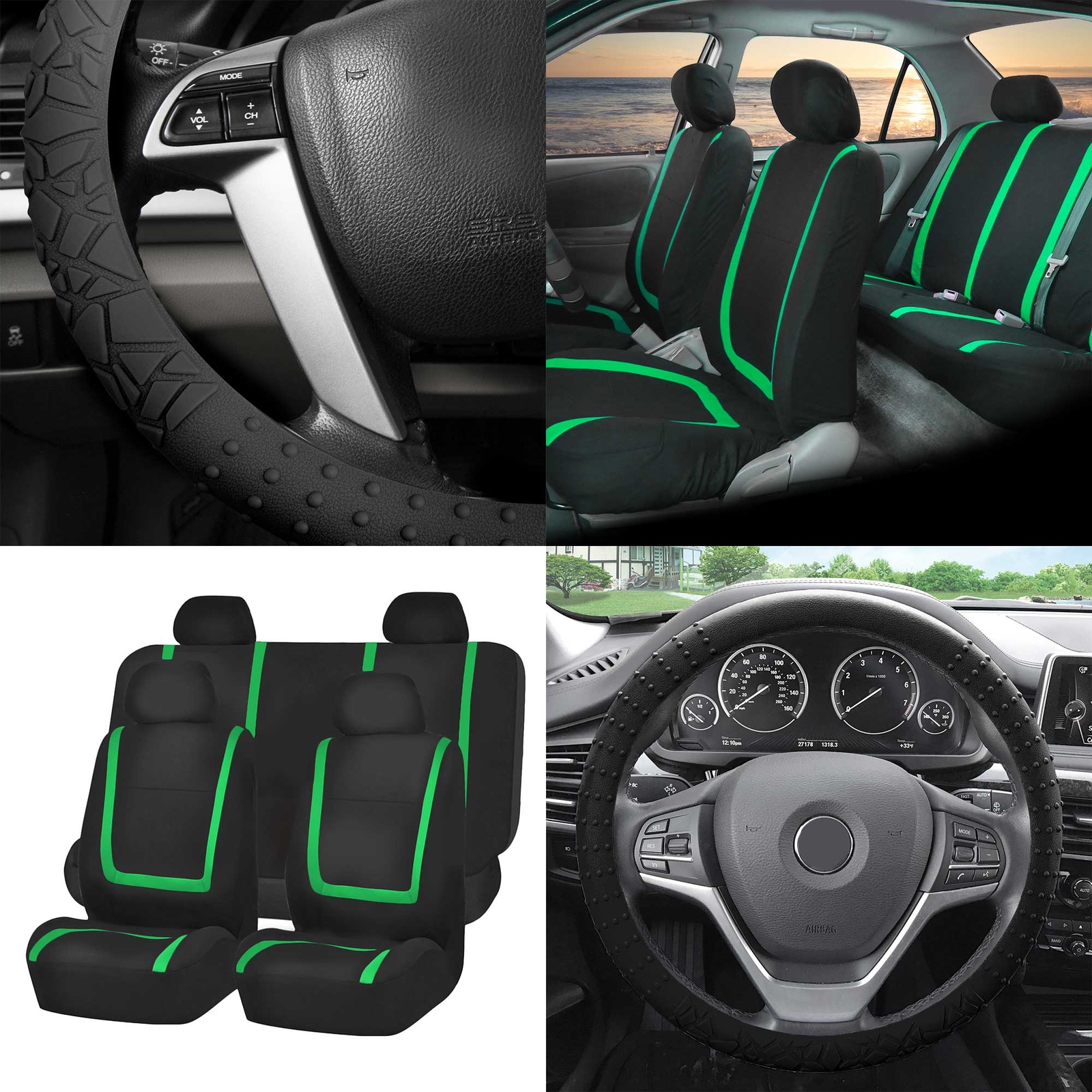 FH Group Universal Fit Cloth Car Seat Covers for SUV w/ Steering Wheel Cover