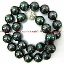 Fashion 12mm Rainbow Black South Sea Shell Pearl Necklace 20"
