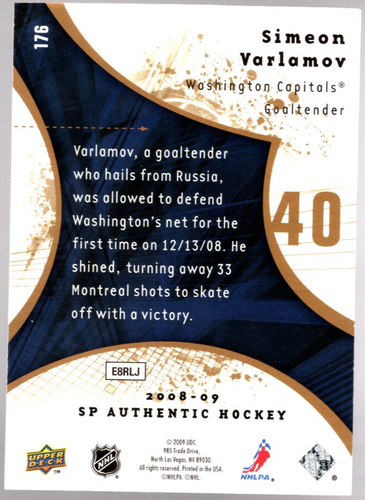 SIMEON VARLAMOV 2008-09 UD SP Authentic Future Watch Limited Gold ROOKIE #/100 - Picture 2 of 2