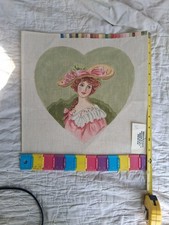 Vintage Hand Painted Needlepoint Canvas Victorian Style Portrait 9 X 9 TDT