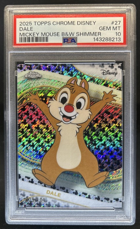 2025 Topps Chrome Disney Dale Mickey B&W Shimmer Refractor #/101 PSA 10
