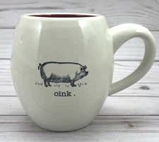 Rae Dunn "M" Magenta Stamped Pig Oink Red Inside Vintage Mug Rare Farmhouse