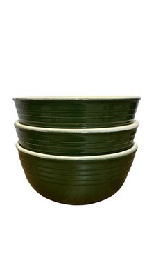 3 Müslischalen Vintage dunkelgrün Le Creuset gerippt 15 cm