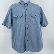 Carhartt Shirt Men L Workwear Short Sleeve Button Up Blue Chambray Cotton USA