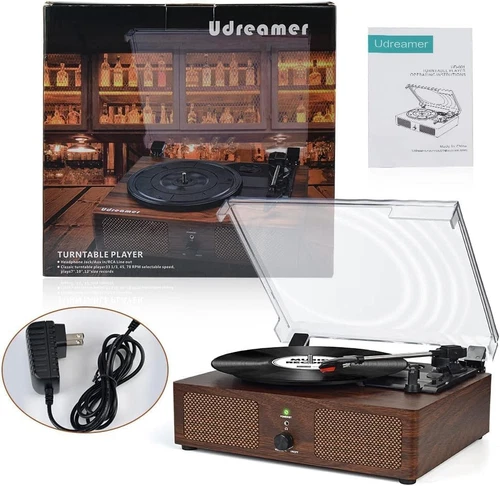 Udreamer Vinyl Player Record Player with Built-In Speakers, Bluetooth Turntab...