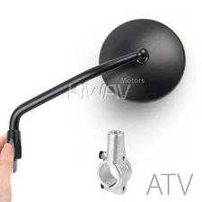 KiWAV Round black mirrors Eclipse with handlebar silver clip 7/8" fits ATV ε