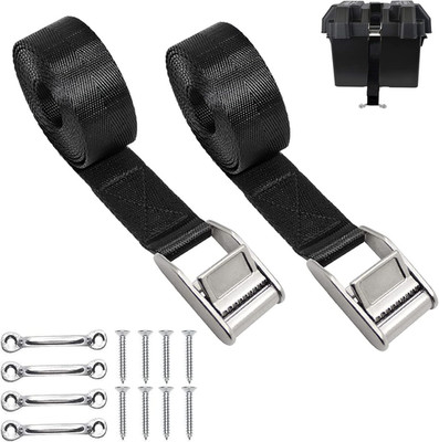 Marine , Heavy Duty Stainless Steel Battery Tie down Straps with Stainless Brack