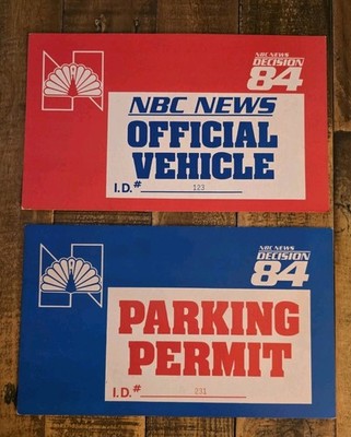 1984 NBC News Presidential Election Coverage Parking And Vehicle Passes (Reagan