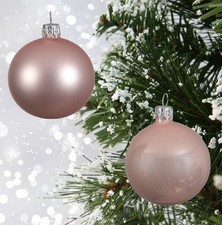 6 Large Blush Pink Baubles Christmas Tree Decorations Real Glass Rose Bauble 8cm