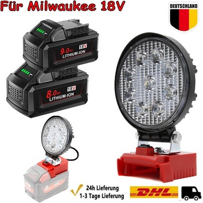 Für Milwaukee 18V Für M18 M18B2 M18B5 B6 8,0Ah 9,0Ah Akku +/- LED-Arbeitsleuchte