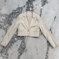Jason Wu Cropped Linen Blend Blazer Womens S Beige Tailored Jacket Minimalist