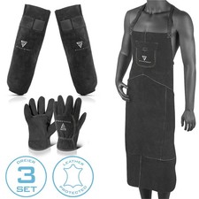 STAHLWERK Schutzkleidung Set Schweißerschürze Schweißerärmel Schweißerhandschuhe