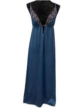 Vintage Sheer Madness Blue Lace Long Slip Dress Gown Nightgown Large