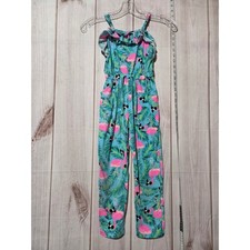 Kids FabKids Flamingo Palm Tree Jumpsuit Girls M Ruffle Strap Summer Outfit