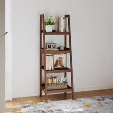 Mid-Century Style 4 Tier Dark Wood Ladder Shelf - 178cm