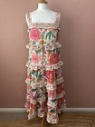 Robe midi Farm Rio XS 6 rose écru volants à volants tropicaux fleurs été boho