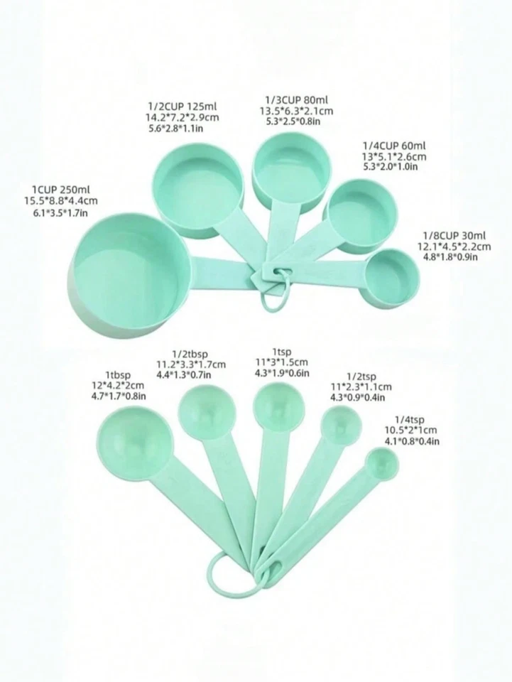 10pcs Measuring Cups and Spoons Set with Stainless Steel Handles Baking Kitchen - Image 3 of 4