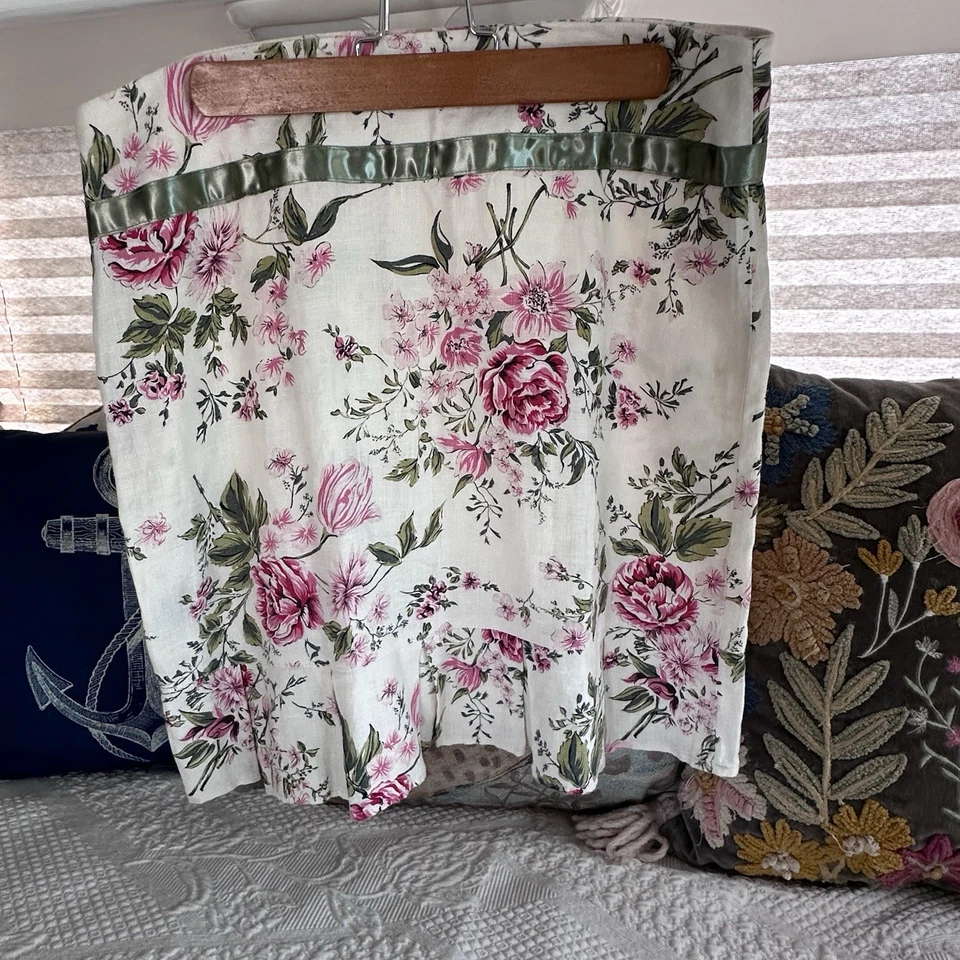 Falda De Colección ARDEN B. Lino Talla 10 Blanca Floral Cremallera Lateral Hasta la Rodilla Dobladillo Plisado Foto 2 de 4