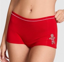 PINK VICTORIA  S SECRET Cotton Dorm Boyshort Red Gingerbread Embroidery Patch M