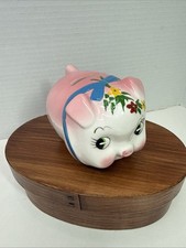 Bank: Baby Pig Flowers Ceramic Small Vintage Piggy Bank
