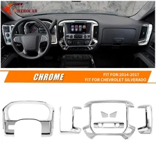 Chrome Center Console Dash Navigation Trim For Chevy Silverado Sierra 2014-2017
