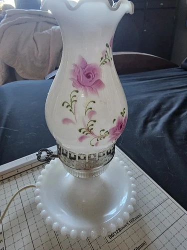 Antique Beautiful Hand painted milkgless lamp