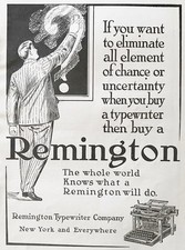 Antique REMINGTON Standard Typewriter Model No.6 Man Erases ? Vtg 1905 Print Ad thumbnail