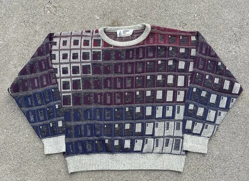 London Fog, Vintage 90s London Fog Geometric Knit Sweater Mens XL Artsy Futuristic