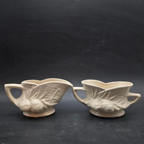 McCoy Pottery White Pine Cone Creamer Sugar Bowl Vintage Ceramic