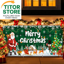 Merry Christmas Garage Door Cover 16 x 7ft Green Santa Claus Garage Cover Christ