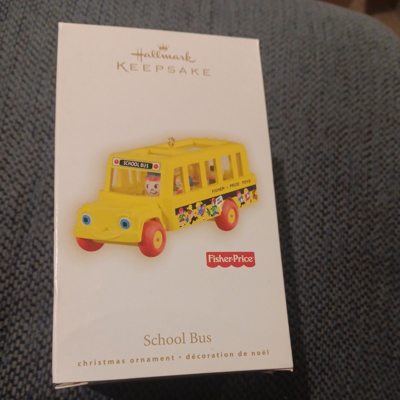 Vintage Hallmark 2009 Fisher Price Yellow School Bus Christmas Ornament