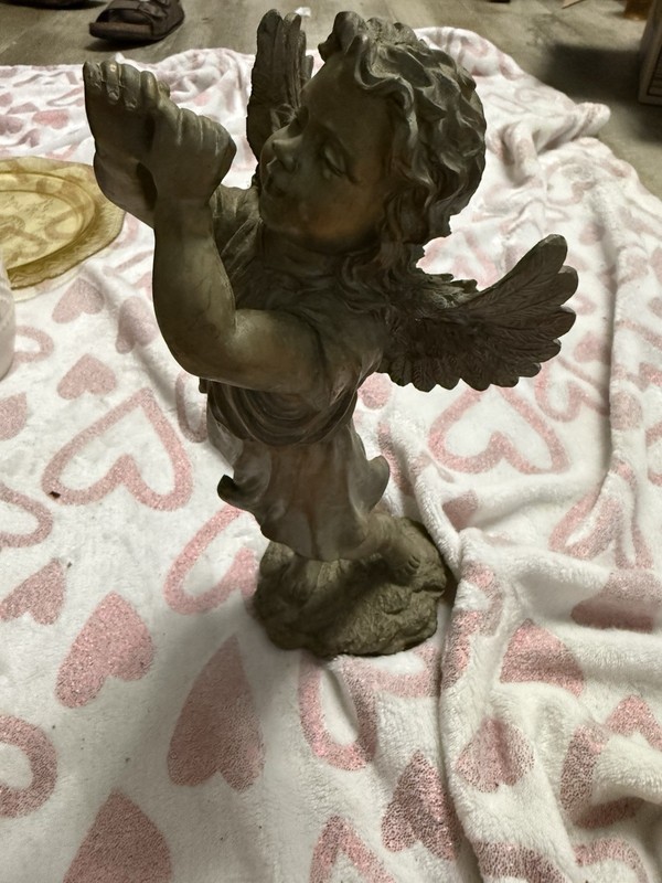 Antique Bronze Finish Praying Angel Figurine Resin 3D Effect Religious Decor
